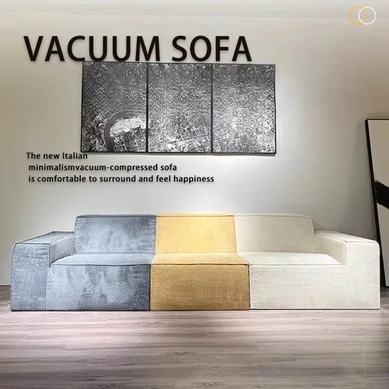 Vakuum-komprimiertes Cordsofa aus Stoff, Tofu-Block-Sofa-Kombination, vollständig schwammförmiges, gerades Sofa, hochelastischer Schwamm
