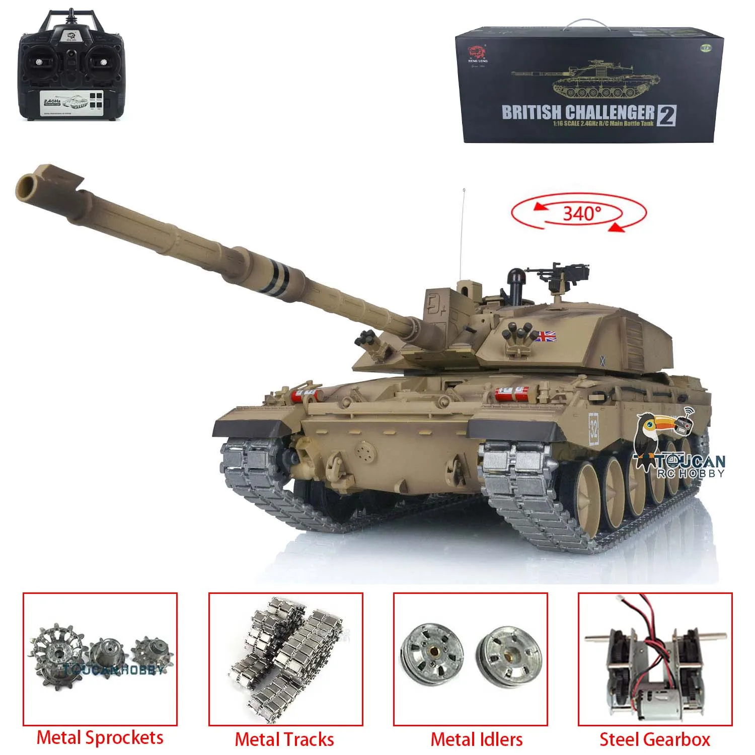 Heng Lungo 1/16 Bilancia 7.0 Carro Armato RC Aggiornato Challenger II RTR 3908 Tracce in Metallo Motore Fumo BB Unità Cambio in Acciaio Tenditore TH17737