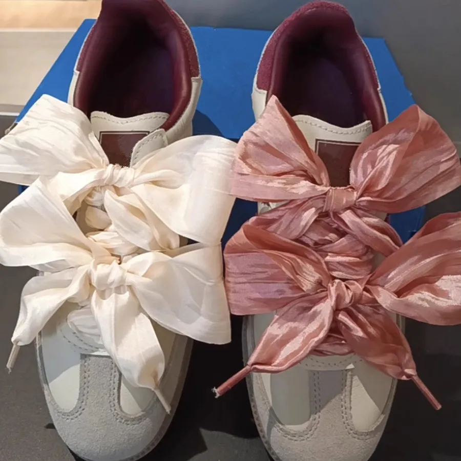 5 cm breite Schmetterlings-Rüschen-Spitze-Schnürsenkel mit Schleife, Sneaker, Sportschuhe, DE-Trainingsschuhe, weiße Schuhe, Freizeitschuhe aus Leder, Schnürsenkel