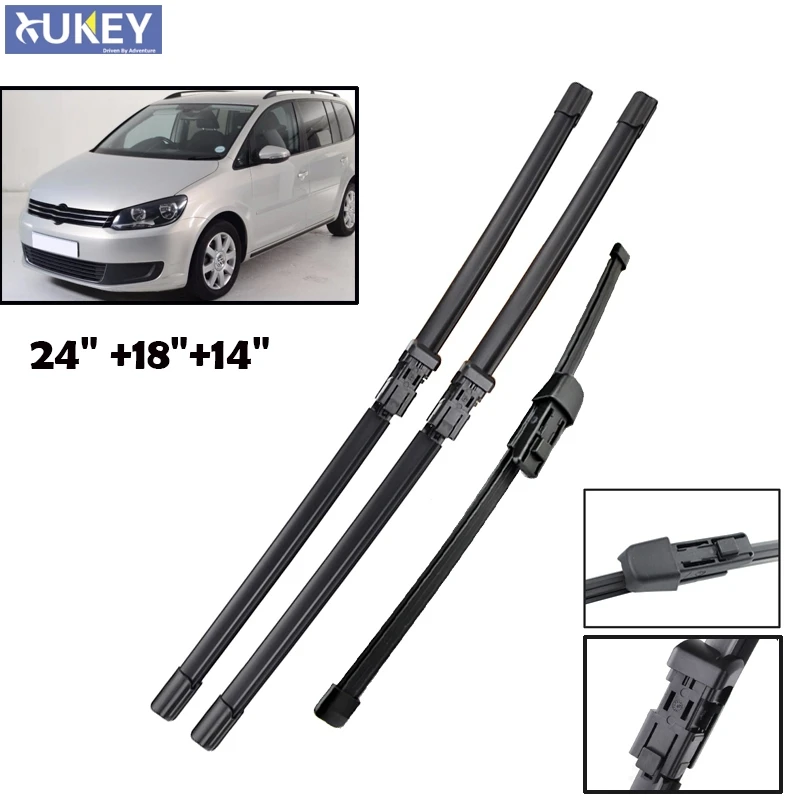 Xukey Vorne Hinten Set Wischerblätter Für VW Touran 2010 2011 2012 2013 2014 2015 2016 Natürliche Gummi Windschutzscheibe Windschutz 3 Teile/satz Image