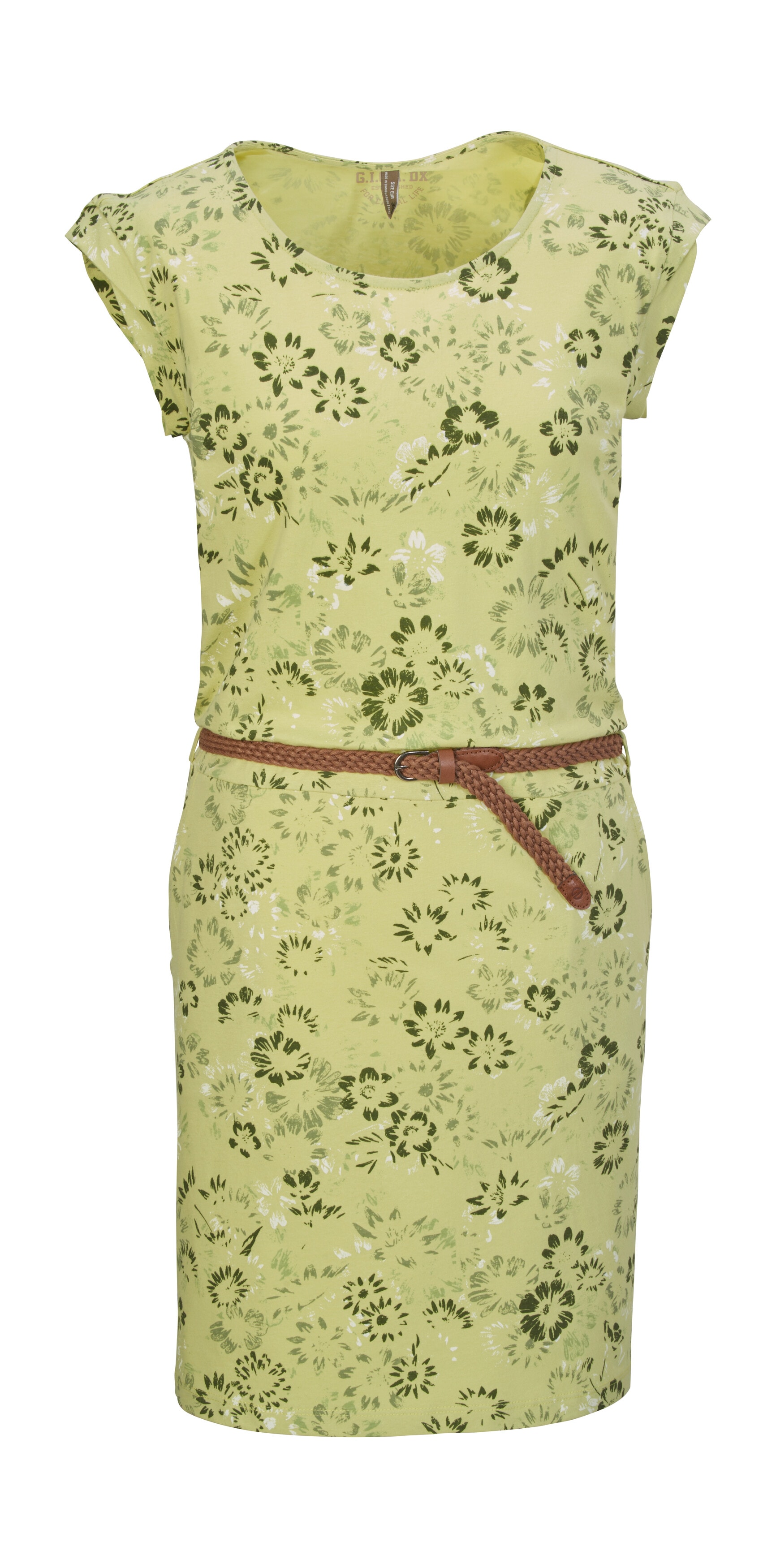 Sommerkleid "GS 43 WMN DRSS", Damen, Gr. 38, Normalgrößen, grün (hellgrün), Obermaterial: 93% Baumwolle, 7% Viskose, G.I.G.A. DX BY KILLTEC, Kleider Sommerkleid, Kleid mit floralem Print, Bindegürtel, 100% Baumwolle