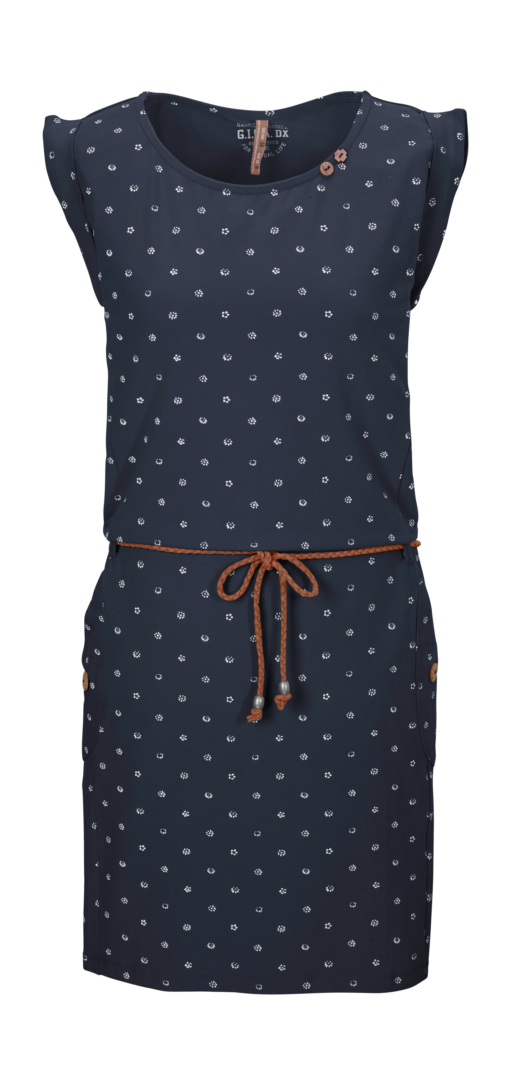 Sommerkleid "GS 42 WMN DRSS", Damen, Gr. 36, Normalgrößen, blau (navy), Oberstoff: 95% Baumwolle, 5% Elasthan, G.I.G.A. DX BY KILLTEC, Sportlich, Kleider, Sommerkleid, bequemes Material, All Over-Print, geflochtener Gürtel Image