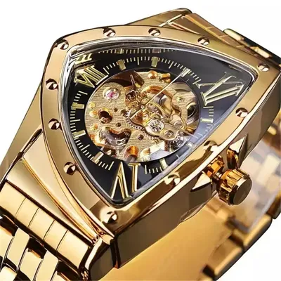 FORSINING 395 New Arrive Men Skeleton Automatic Mechanical Gold Vintage Man Watch Triangle