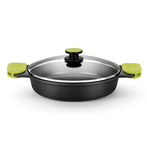 Bra Foodie 28cm 3,0L Low Casserole Pan. Premium Aluminium cast Non Stick Casserole Dish with Lid. Suitable for All Heat Sources Including Induction. Oven Safe Body, 100% PFOA-Free