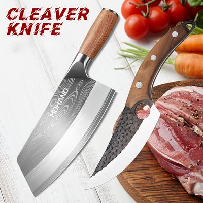 "TEMU 2pcs Knives Set 8" & 5.8" Knife For Meat Cutting Vegetable Chopping Slicing High Carbon Stainless Steel With Ergonomic Wood Handle Hand Blade Cooking Knife Butcher Knives For Kitchen, Camping" Image