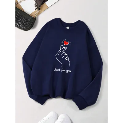 Just For You Love Hearts Design Damen-Sweatshirt, trendiges Rundhals-Streetwear, bequeme weiche Pullover, Fleece-Herbst-Top
