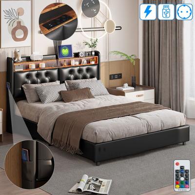 Bett mit Stauraum 160x200 cm, 2 Plätze, mit led, Stauraum, USB-Kopfteil, gepolstert mit Kunstleder, Image