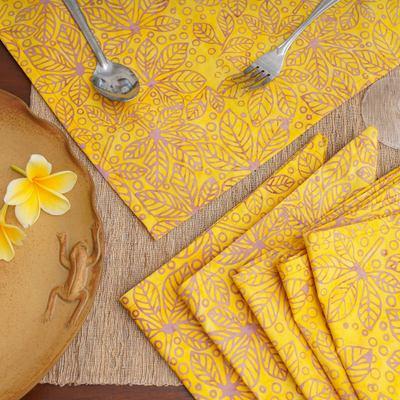 'Tropical Leafy 6-Piece Lemon Yellow 100% Cotton Napkin Set'