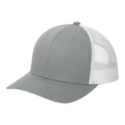 Sport-Tek STC39 Customizable Heather Gray / White 6-Panel Trucker Cap with Mesh Back - Structured, Mid-Profile