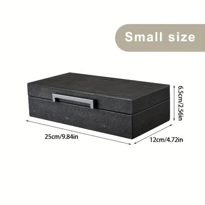 TEMU 1pc Fish Pattern Black Leather Jewelry Box With Brass Handles, Wooden Frame, Contemporary Style, Fabric Lining, Desktop Jewelry Organizer, Vanity Display Box, Hotel Image