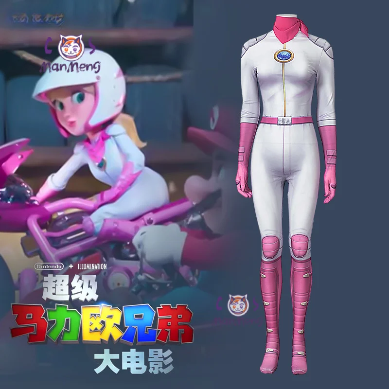 Prinzessin Peach Cosplay 2023 Film Super Cos Bros Kostüm Süßer hochwertiger Body Anzug Krawatte Set Party Karneval Frau Uniform Image