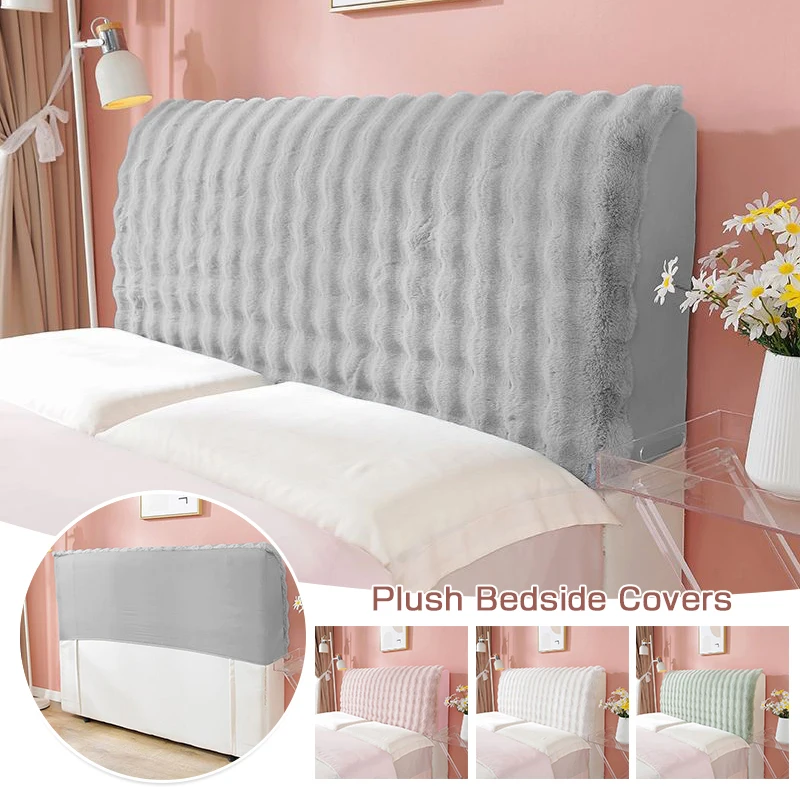 Verdicken Plüsch Bett Kopfteil Abdeckung Einfarbig Weiche Faux Pelz Elastische Bett Kopf Abdeckung Anti-Staub Bett Zurück Schutz abdeckung Image