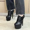 Ahhlsion handgemachte Frauen Plattform Pumps sexy Stöckels chuhe runde Zehen hübsche schwarze Freizeit schuhe Damen uns plus Größe 5-20