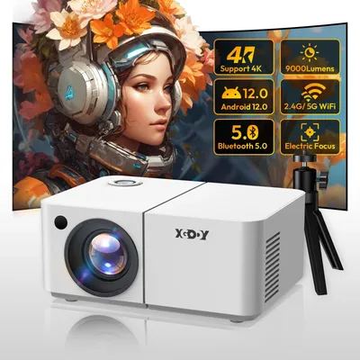 NEUER tragbarer Mini-Projektor 4K LED Android WiFi Bluetooth 9000 Lumen + Projektorständer, Auto Image