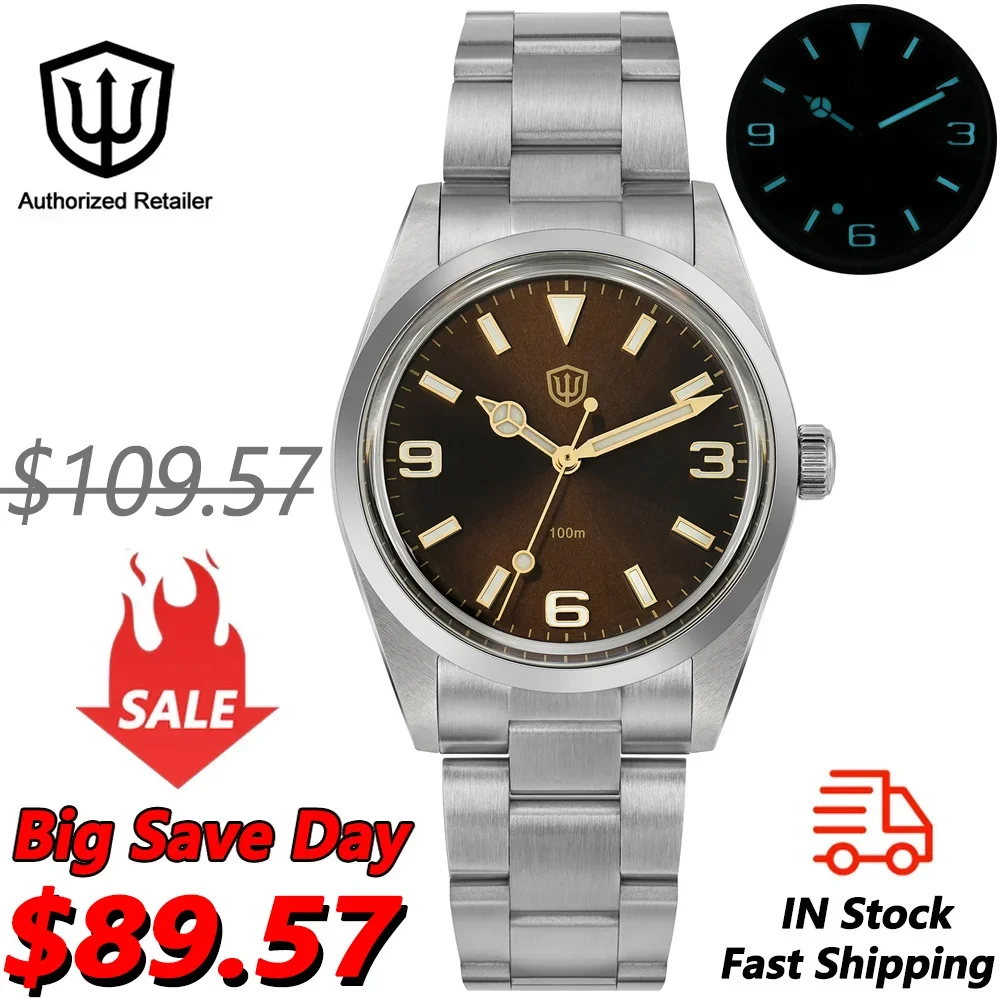 Watchdives WD1016 V2 Uhr VH31 Quarzwerk 100 m wasserdichtes Edelstahl-Slim-Gehäuse BGW9 leuchtende 37 mm Vintage-Uhren Image