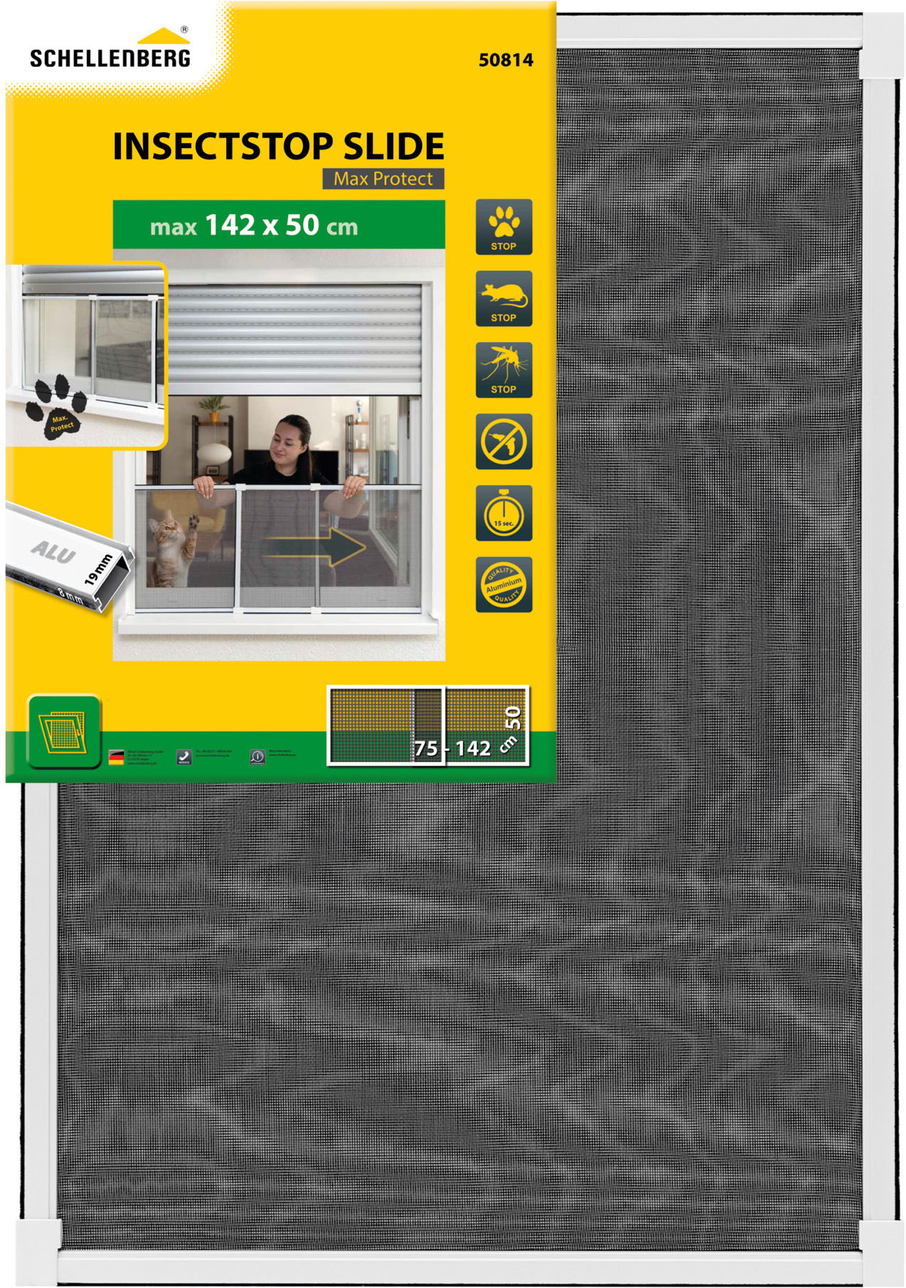 Insektenschutz-Fensterrahmen SCHELLENBERG ""Insectstop Slide", ausziehbares Fliegengitter mit Aluminiumgewebe", weiß (rahmen: weiß gewebe: silberfarben), B:142cm H:50cm, Insektenschutzgitter, ohne bohren, max. 50 x 142 cm in weiß und anthrazit