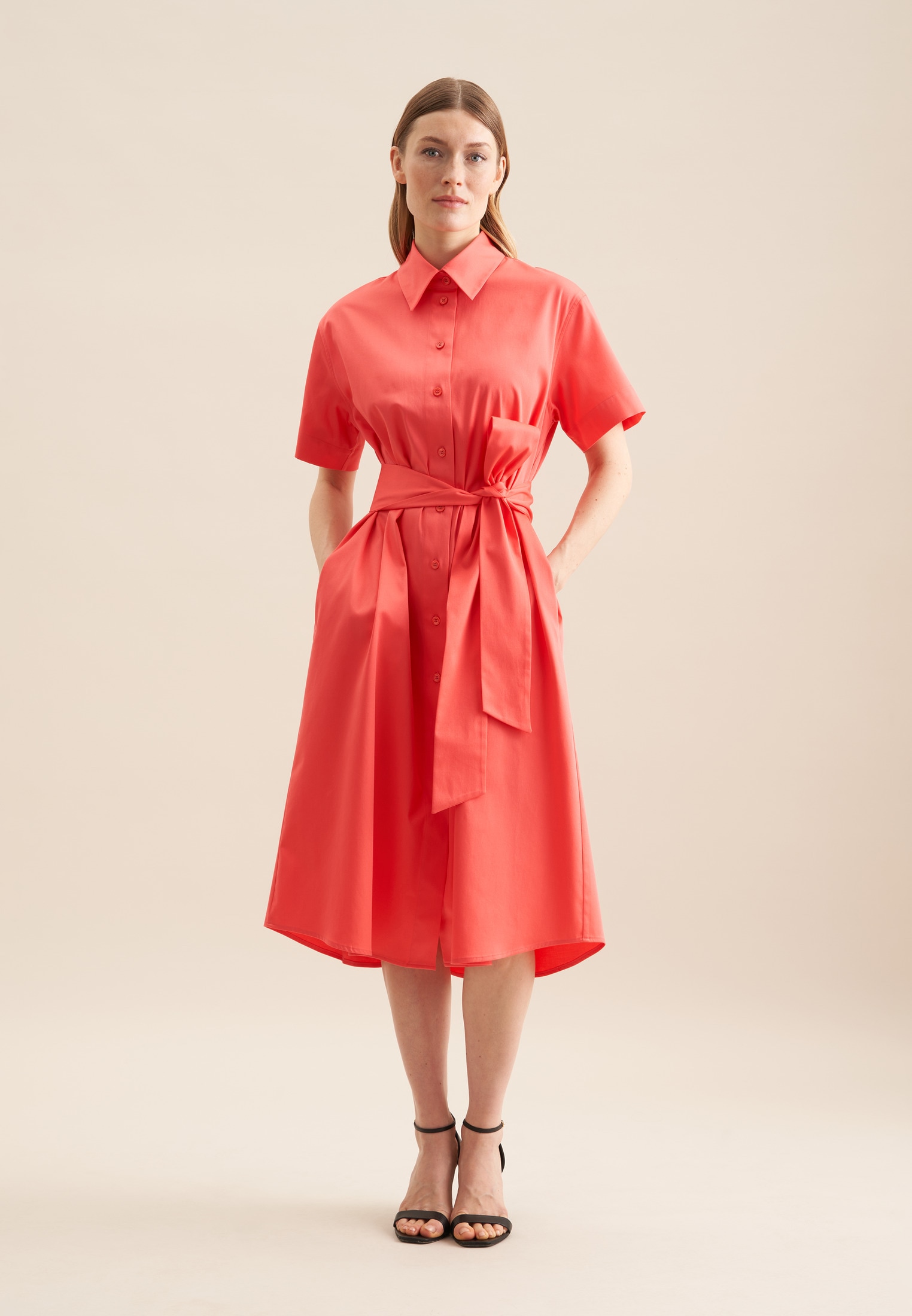 Sommerkleid SEIDENSTICKER "Schwarze Rose", Damen, Gr. XL(42), Normalgrößen, rosa (rosa, pink), 97% Baumwolle 3% Elastan, unifarben, regular fit, Kleider, Kurzarm Kragen Uni Image