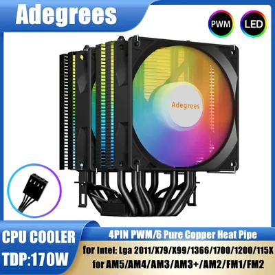 CPU Cooler 6 Heat Pipes 4Pin PC Procesor Tower Air Cooler for Intel LGA 1700 1200 1150 1151 1155