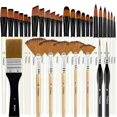 32/28pcs Artist Paint Brushes Set, Nylon Bristle Round Filbert Flat Fan Angle Detail Brush For