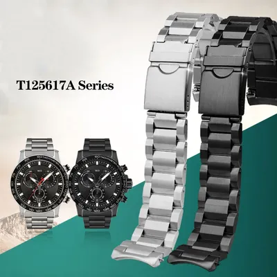 For Tissot T125 Speed Dare 1853 Stainless Steel Watch Strap T125617A Black Samurai Precision Steel Watch Chain Watchband 22mm