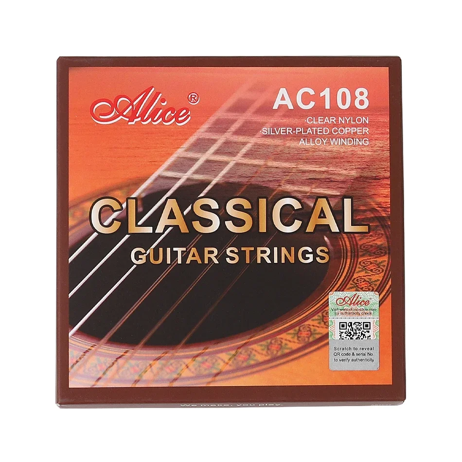 Alice AC108 Professional Classical Guitar Guitarra Strings Sliver Plated Copper Wound Clear Nylon Normal High Tension 6 Strings