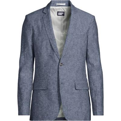 Linen Blend Tailored Blazer, Men, size: 48R, regular, Blue, Linen/Viscose/Cotton-blend, by Lands' End