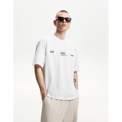 Bershka Short Sleeve T-Shirt With Embroidery Men L White
