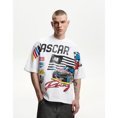 Bershka Short Sleeve Nascar Print T-Shirt Men M White