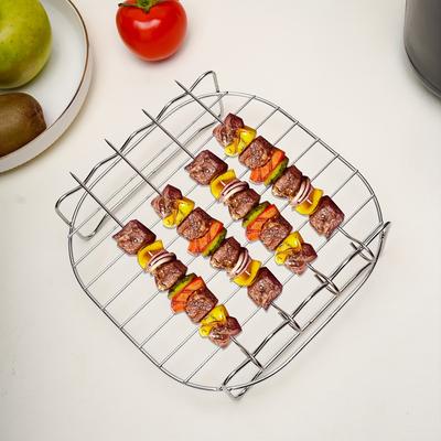 TEMU Stainless Steel Air Fryer Accessory, Dual Layer Rack And Skewer, Round Design, Roasting & Grilling Tool, Dishwasher Safe, Compatible With Most Air Fryers