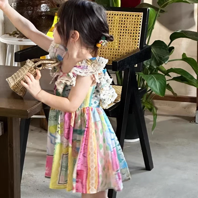 Mädchen Kleid Sommer Graffiti Spitze Mädchen Prinzessin Kleid niedlichen Strand kleid Mädchen Kleidung Image