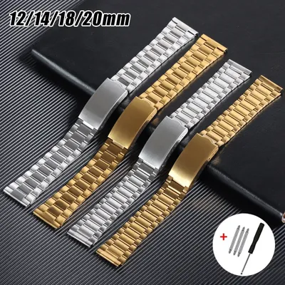 12mm 14mm 18mm 20mm Edelstahlarmband Faltschließe Armband Metall Universal Armband Silber Gold für Männer Frauen Armband Image