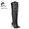 Damen stiefel Winter dünne High Heel Overknee-Stiefel Mode spitze Zehen Oberschenkel hoch hinten Reiß verschluss lange Schuhe weiblich plus Größe 43