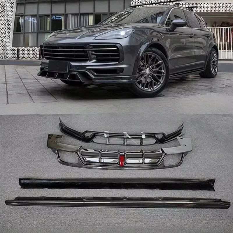 Per Porsche Cayenne 2018-2023 Reale In Fibra di Carbonio Labbro Anteriore Diffusore Posteriore Paraurti Spoiler Gonna Laterale Body Kit Aggiornamento Splitter