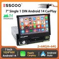 ESSGOO 64GB 7 pollici Autoradio 1 DIN Android 14 Wireless CarPlay Android Auto Schermo Tattile Ribaltabile GPS NAVI WiFi RDS BT Autoradio Universale Mirror Link