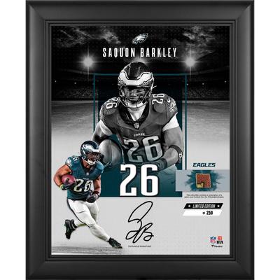 Saquon Barkley Philadelphia Eagles Faksimile-Signatur, gerahmt, 11 x 14 Zoll, Impact-Collage mit einem Stück eines im Spiel verwendeten Footballs – limitierte Auflage von 250 Image