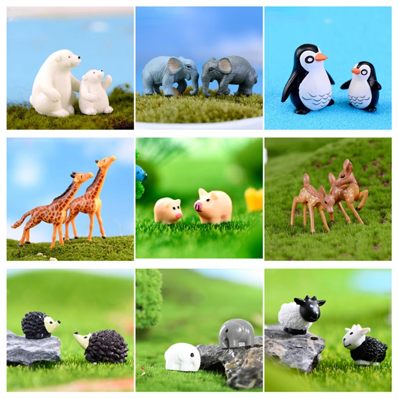 Figurines miniatures d'animaux, 2 pièces, éléphant, ours polaire, hérisson, chèvre, pingouin, cochon, Pot de plante, ornement de jardin, bonsaï, décor de jardin