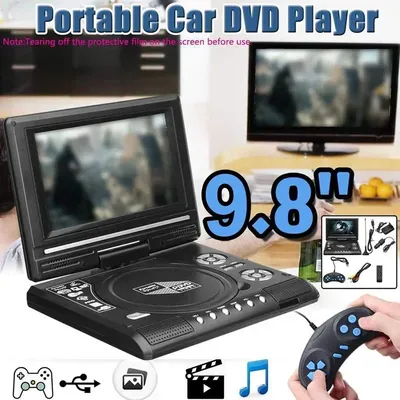 Portable DVD Player 9.8 Inches High Clarity TV Function Built-in Card Reader Swivel Screen Mobile