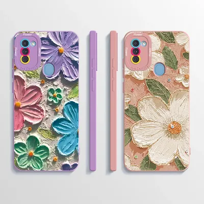 Case For Samsung Galaxy A11 M11 Flower Soft Liquid Silicone Square Lens Protection Phone Back Cover
