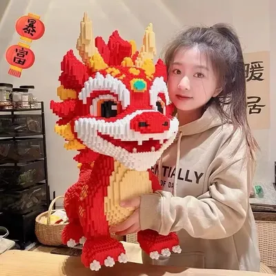 30CM New Dragon Building Blocks Assembly Toy DIY Small Particle Puzzle Ornaments 3D Desktop