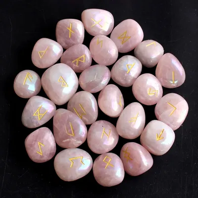 Natural Crystal Rune Stones Set 25pcs Rose Quartz Crystal Stone Witches Reiki Healing Energy Rune