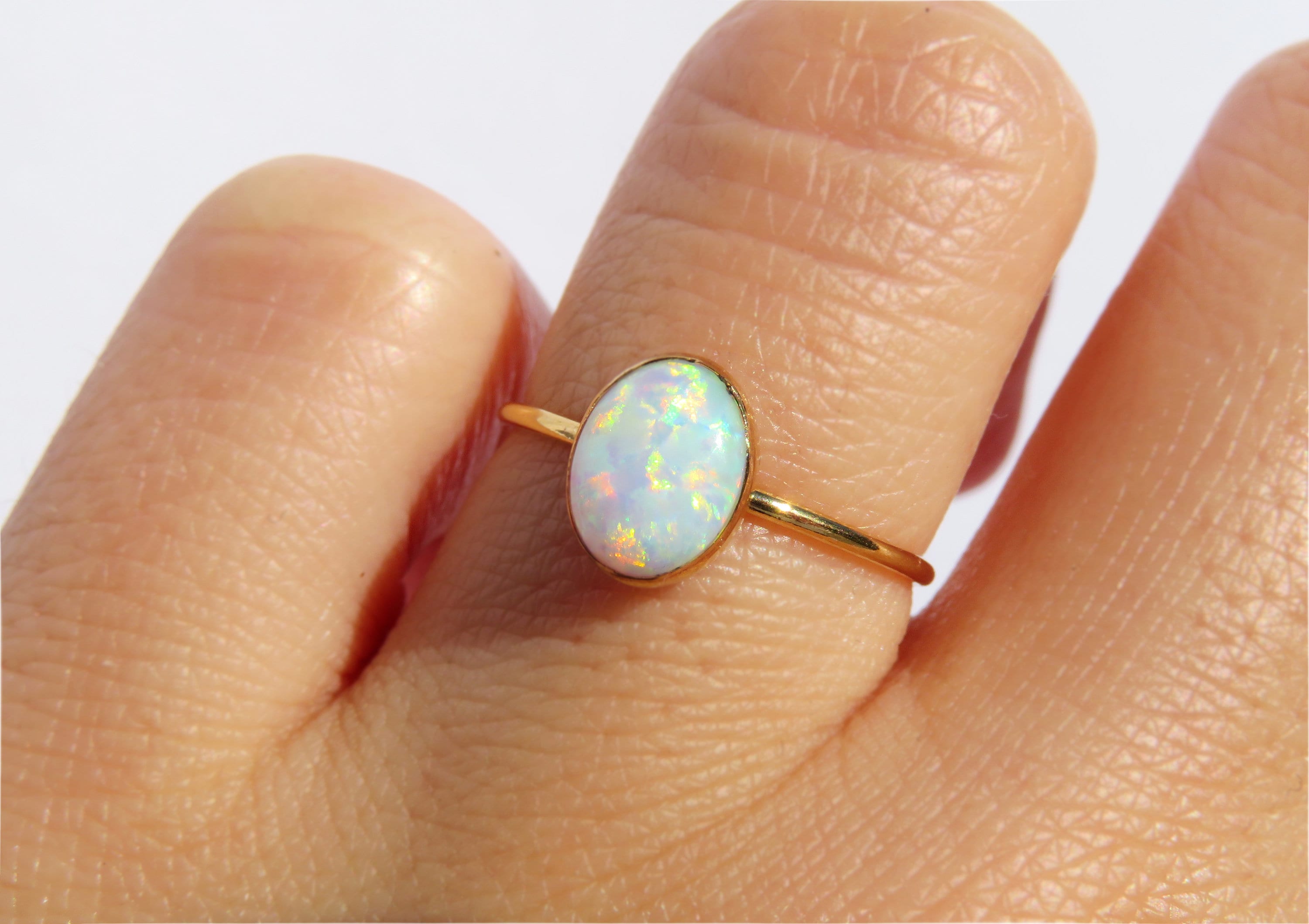 Anello opale d'oro, Anello opale bianco, Anello opale di fuoco bianco, Opale di fuoco multicolore, Anello opale di fuoco, Anello di promessa, Anello p