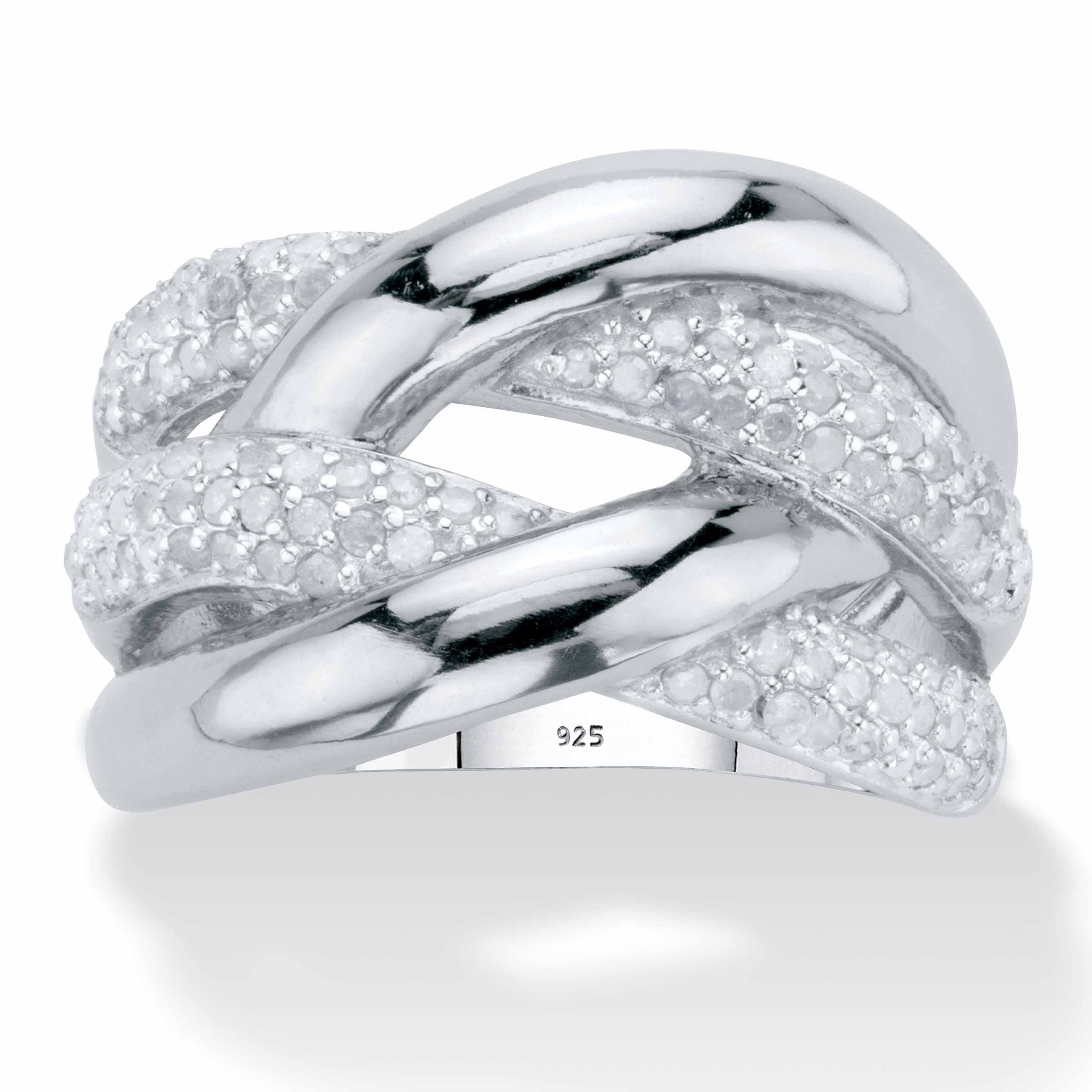 Women's 1/2 Cttw. Round Diamond Platinum Plated Sterling Silver Crossover Ring by PalmBeach Jewelry in White (Size 7)