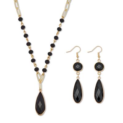 Women's Black Crystal Goldtone Vintage-Inspired Necklace and Earring Set by PalmBeach Jewelry in Black (Size ONE SIZE)