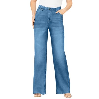 Plus Size Women's Invisible Stretch® Iconic Wide Leg Jean by Denim 24/7 by Roamans in Light Stonewash (Size 22 W) Soft Comfortable