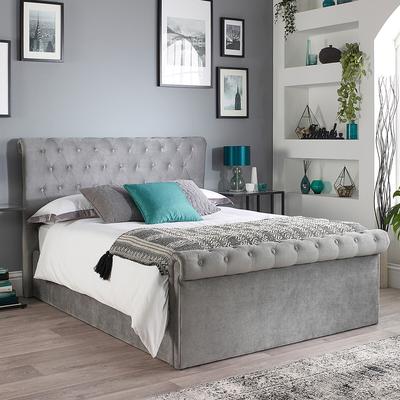 Chesterfield Crushed Velvet Storage Ottoman Bed with Scroll Top