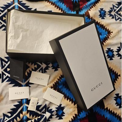Gucci Storage & Organization | Gucci White Gift Shoe Box Care Cards Gift Card Holder Tissue Paper Bundle Set | Color: Black/White | Size: Os