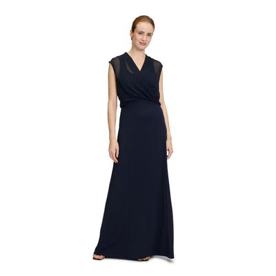 Abendkleid VERA MONT "Vera Mont Abendkleid mit Raffung", Damen, Gr. 44, Normalgrößen, blau (night sky), Obermaterial: 95% Polyester, 5% Elasthan. Futter: 100% Polyester., elegant, figurumspielend lang, V-Ausschnitt, ohne Ärmel, Kleider, Materialmix Image