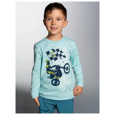 Sweatshirt TRIGEMA "TRIGEMA Langarmshirt mit sportlichem Motorrad-Print", Kinder, Gr. 140, blau (gletscher), 100% Baumwolle, Basic, Sweatshirts Image