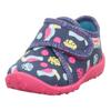 Hausschuh SUPERFIT "SPOTTY WMS: mittel", Kinder, Gr. 20, dukelblau kombiniert, Baumwolle, gemustert, klassisch, Schuhe, Kindergartenschuh mit buntem Muster, Größenschablone zum Download
