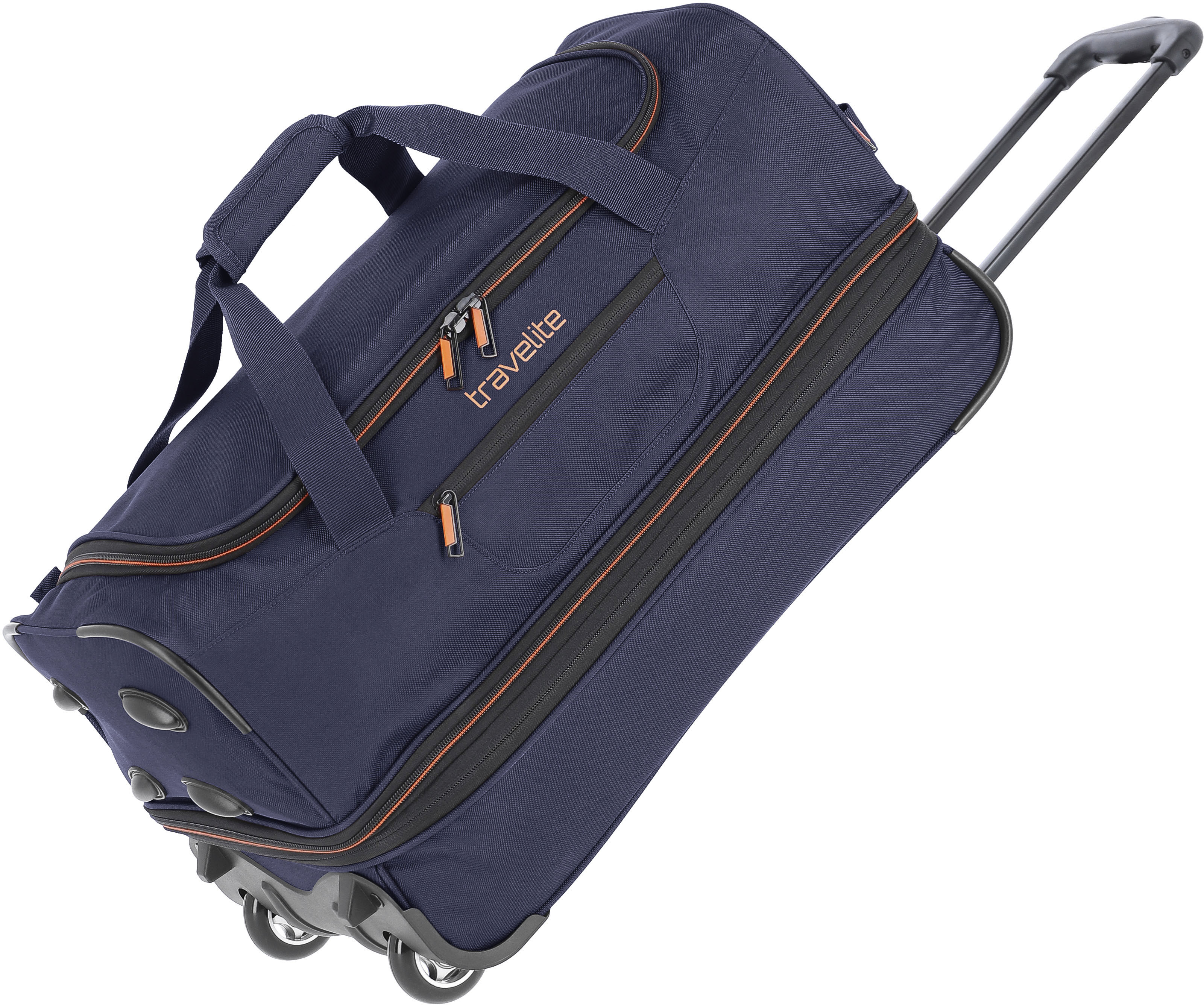 Reisetasche TRAVELITE "BASICS, verschiedene Größen und Farben", Gr. B/H/T: 55cm x 32cm x 29cm, bunt (marine, orange), Polyester, Taschen, Duffle Bag Reisegepäck Sporttasche Reisebag mit Trolleyfunktion Image